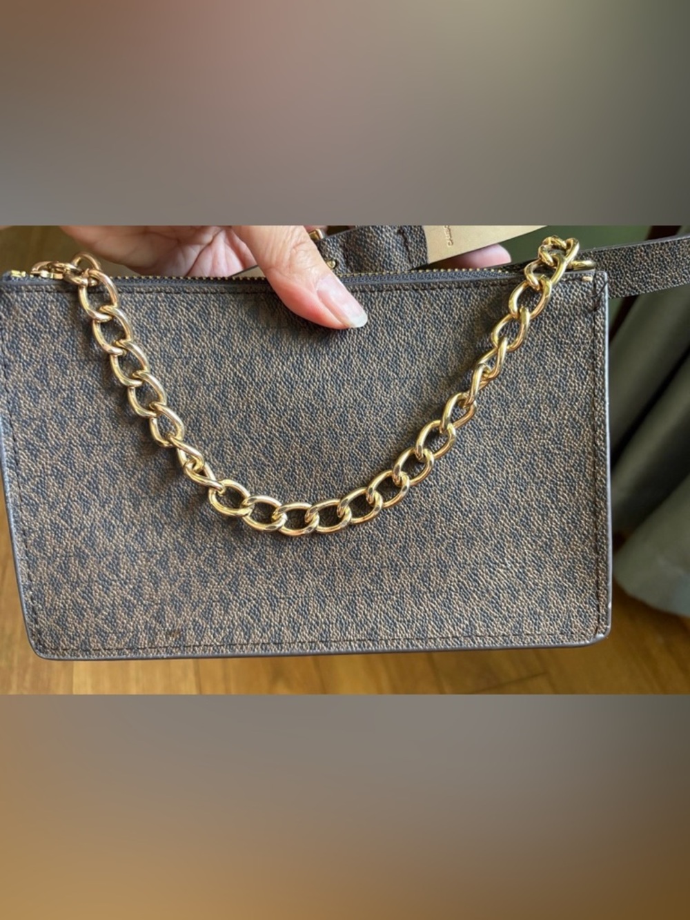Michael Kors Chain-Accent Brown Belt Bag size M